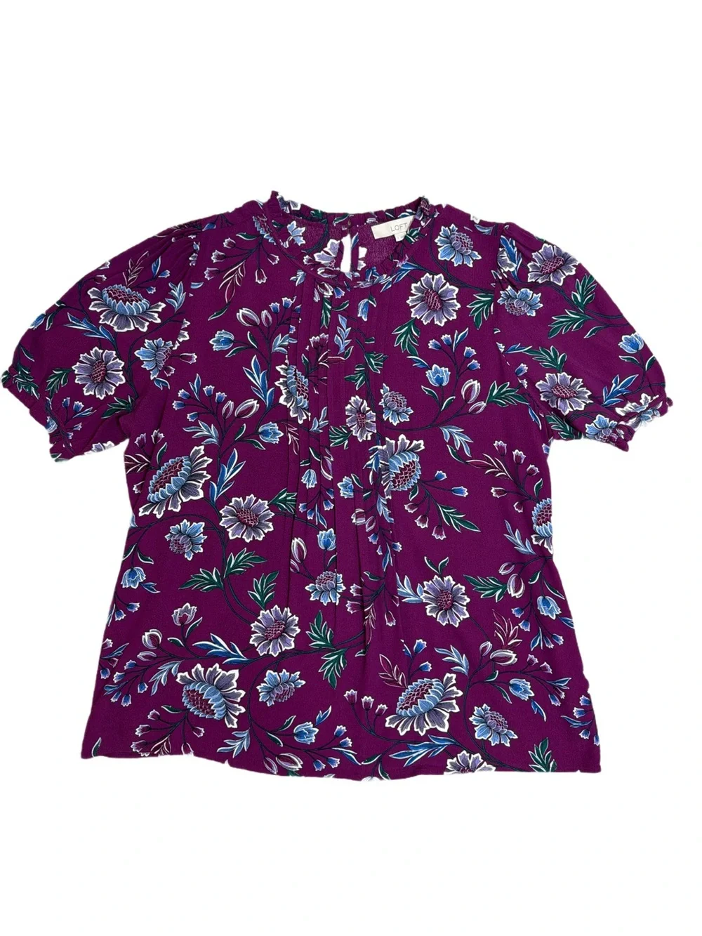 LOFT Garden Pintucked Floral Puff Sleeve Blouse